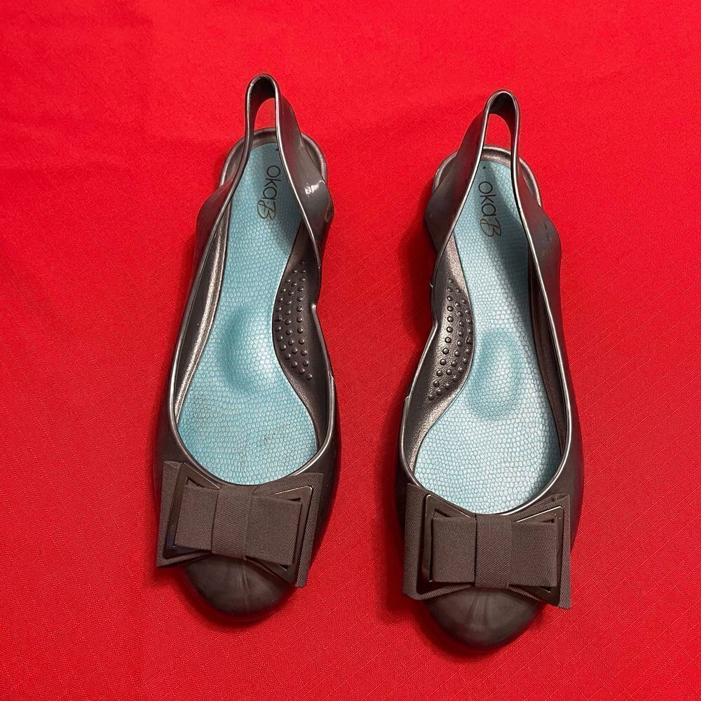 Oka B Grey Bow Jelly Flats Shoes Size 7